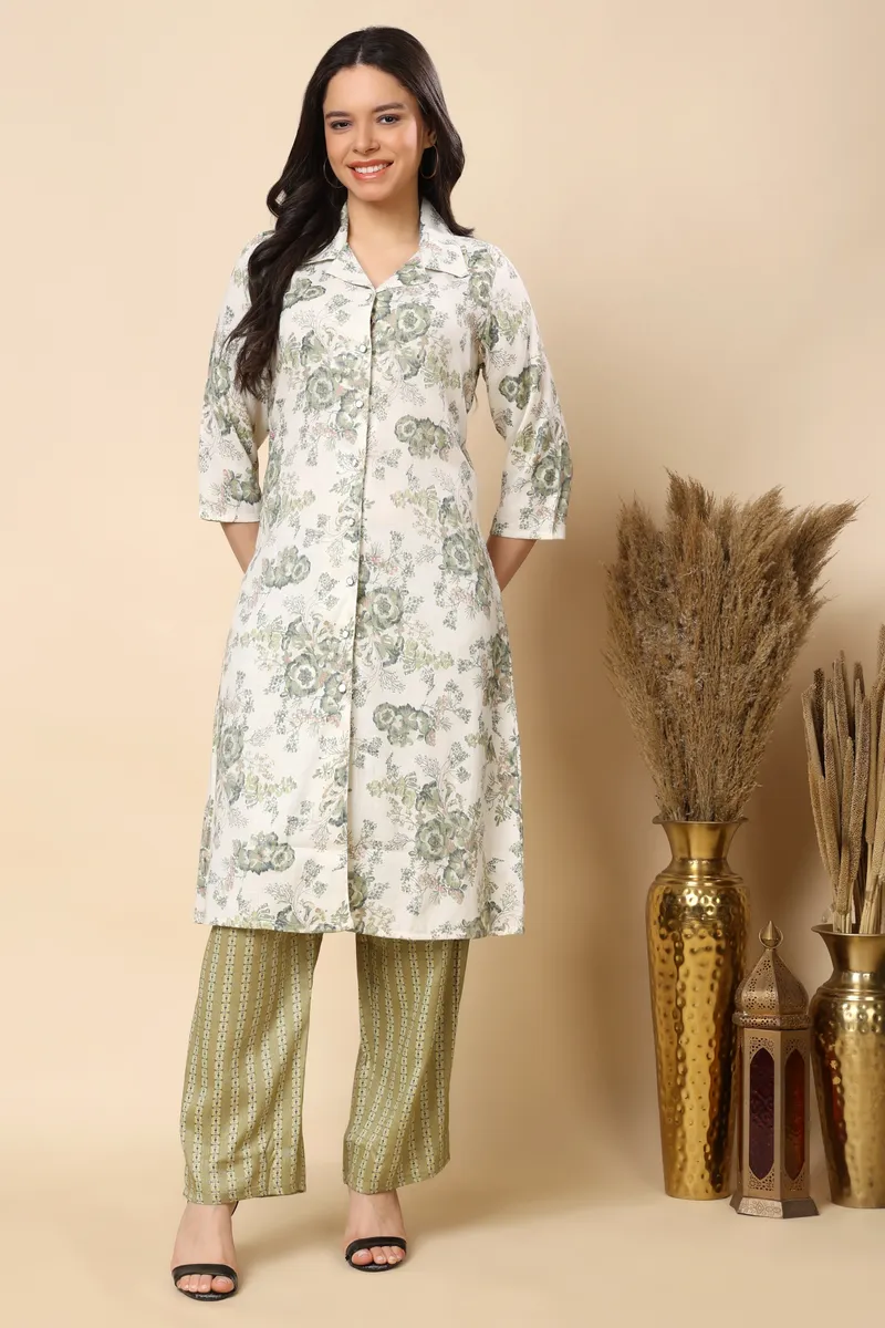 Green Cotton Floral Long Co-ord Set