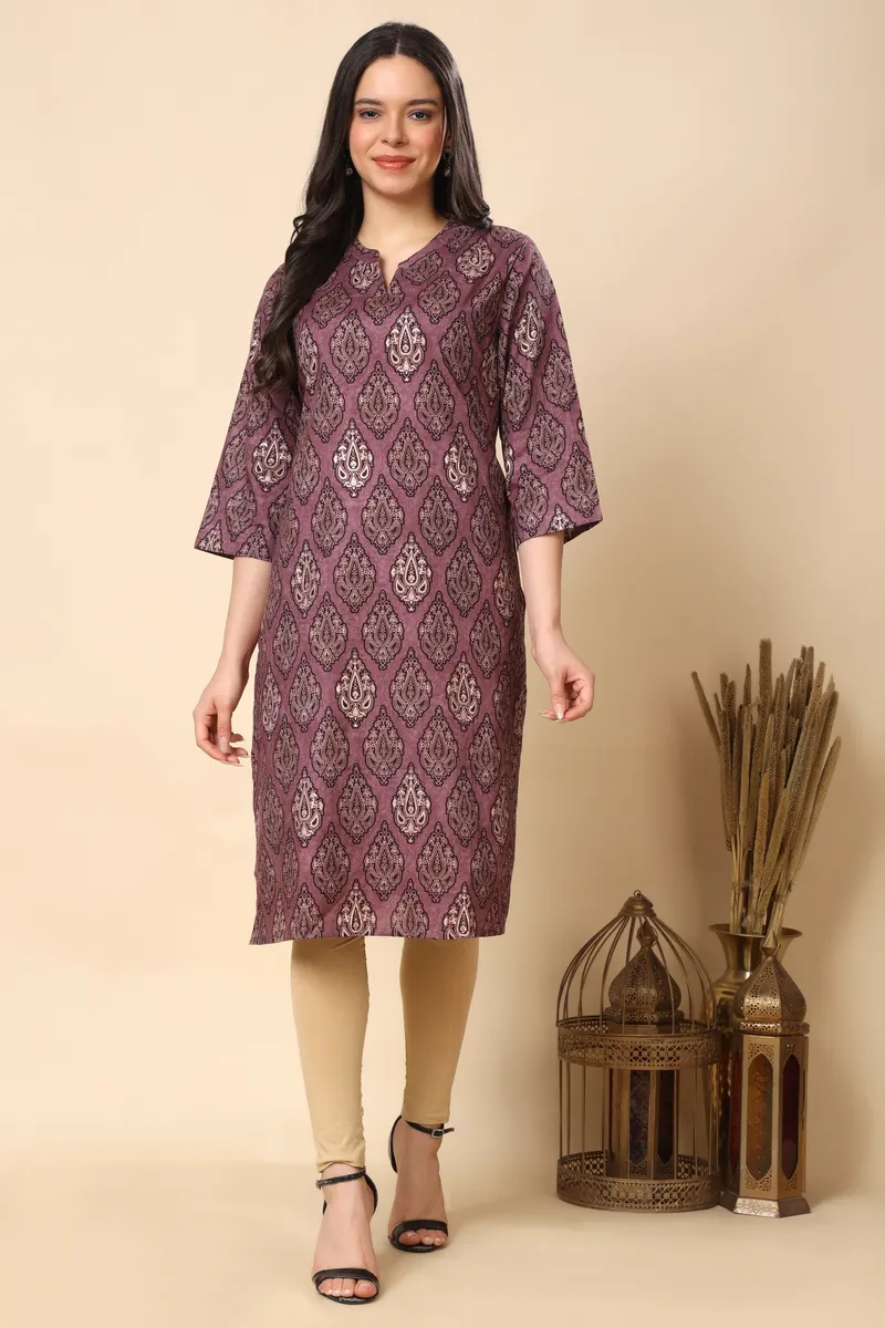 Maroon Printed Long Kurti