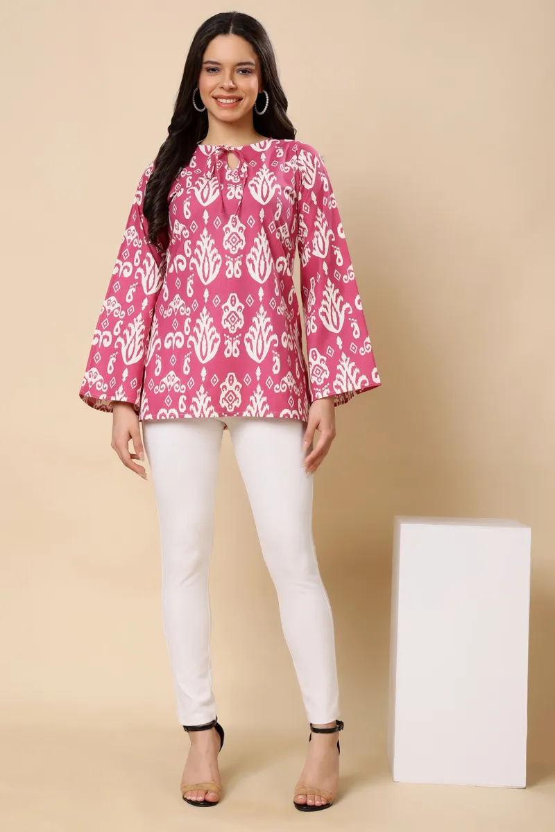 Pink Cotton Printed Short Top