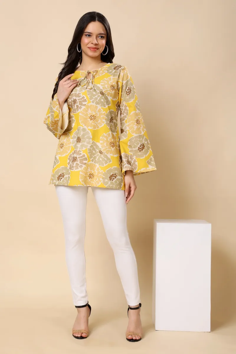 Yellow Floral Cotton Short Top